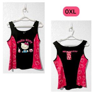 {Hello Kitty x SHEIN collab} Pink & Black Colorblock Tank Top 0XL Y2K Sanrio NWT